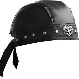 Adjustable Skull Cap Motorcycle Biker Leather Cap Black